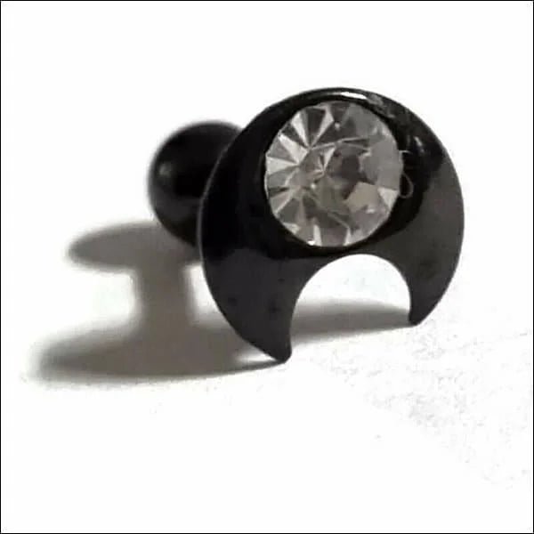Midden Ring Zwarte Helixpiercing met Maan Steentje Online – Aramat Jewels