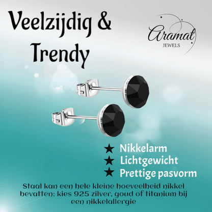 Zwarte Kristal Oorbellen RVS - 3mm - oor2586 - ees272 - Oorbellen kopen# - 3mm - alles