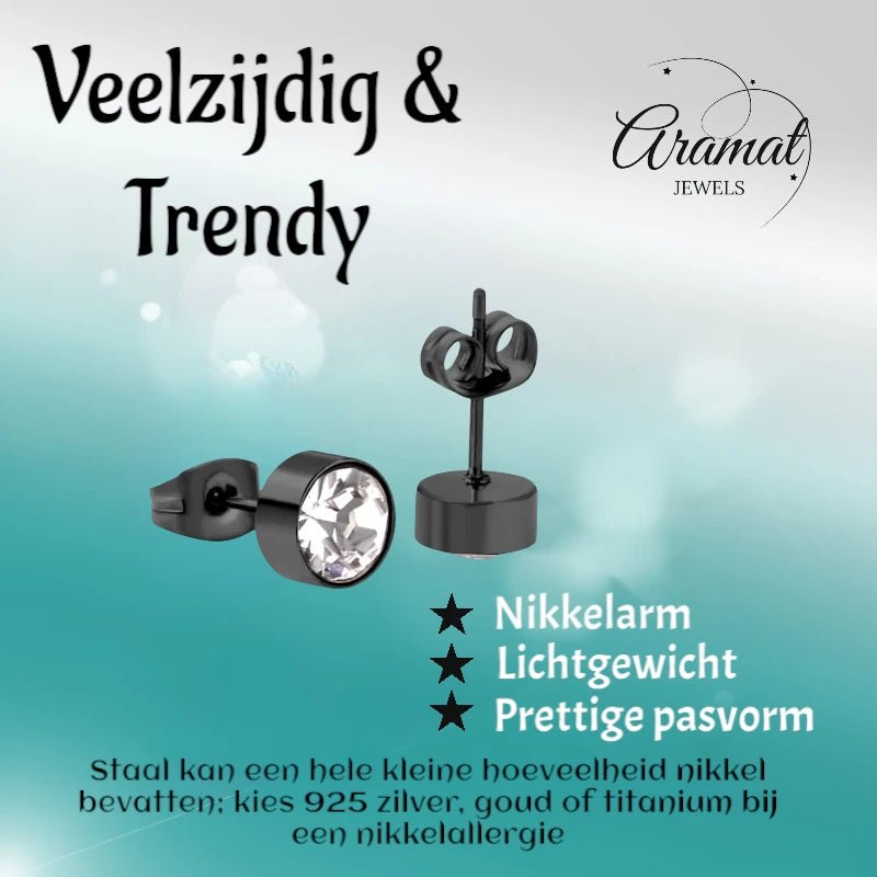 Zwarte Kristal Oorbellen Staal | 7mm - oor3752 - Oorbellen kopen# - 7mm - alles