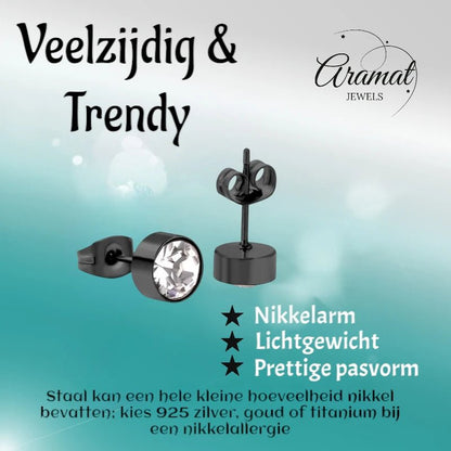 Zwarte Kristal Oorbellen Staal | 7mm - oor3752 - Oorbellen kopen# - 7mm - alles