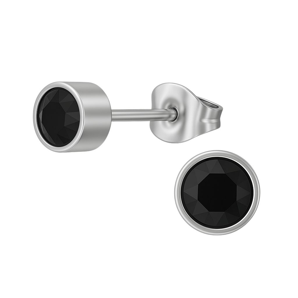 Zwarte kristal oorstekers – 5mm zilver RVS - Aramat Jewels - Oorbellen - cadeautip