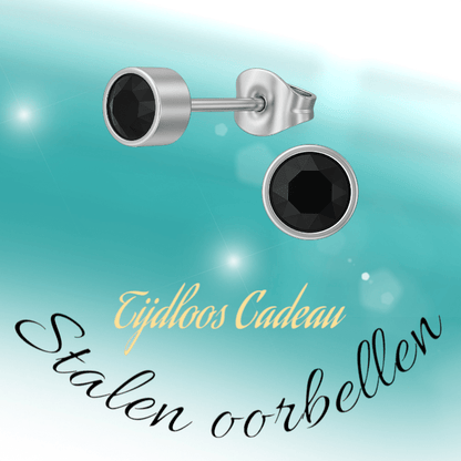Zwarte kristal oorstekers – 5mm zilver RVS - Aramat Jewels - Oorbellen - cadeautip