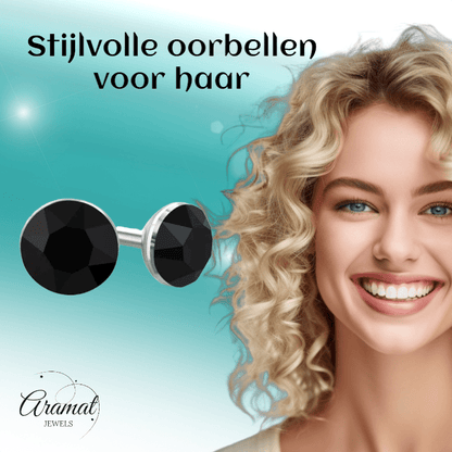Zwarte Kristallen Mini Oorbellen – 3mm – RVS - Aramat Jewels - Oorbellen - cadeautip
