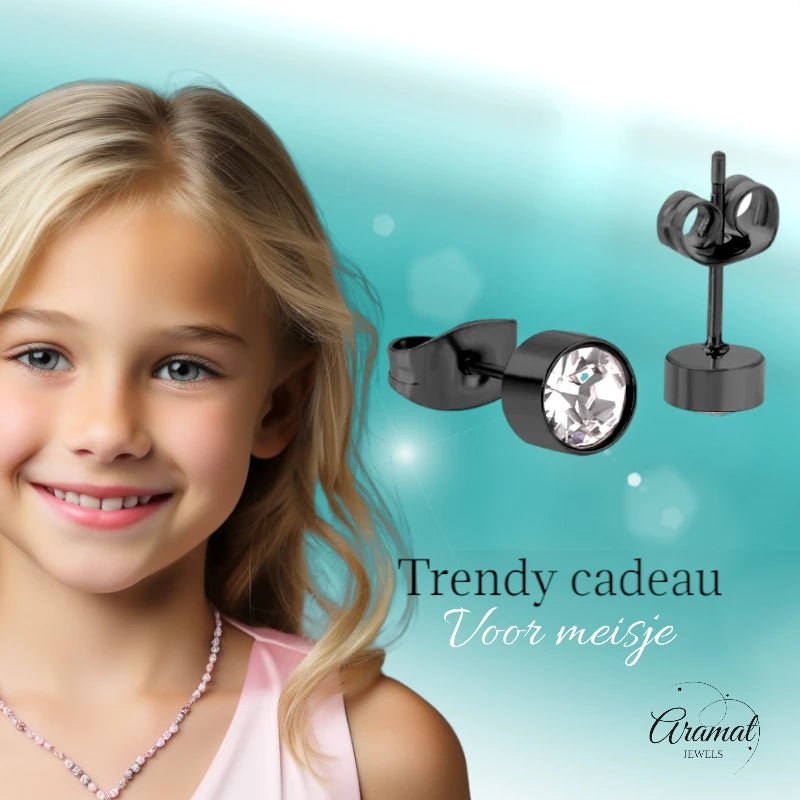 Zwarte Kristallen Oorbellen 5mm – Staal - oor3750 - Oorbellen kopen# - 5mm - alles