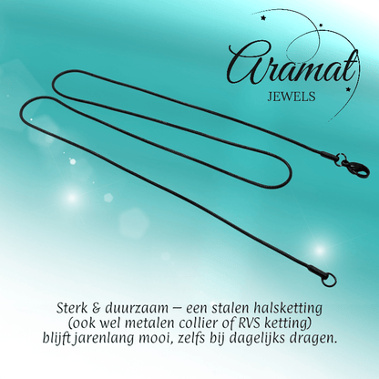 Zwarte Ronde Slangenketting Staal - Soepele Snake Chain Ketting - Aramat Jewels - RVS Sieraden - Halskettingen - cadeautip
