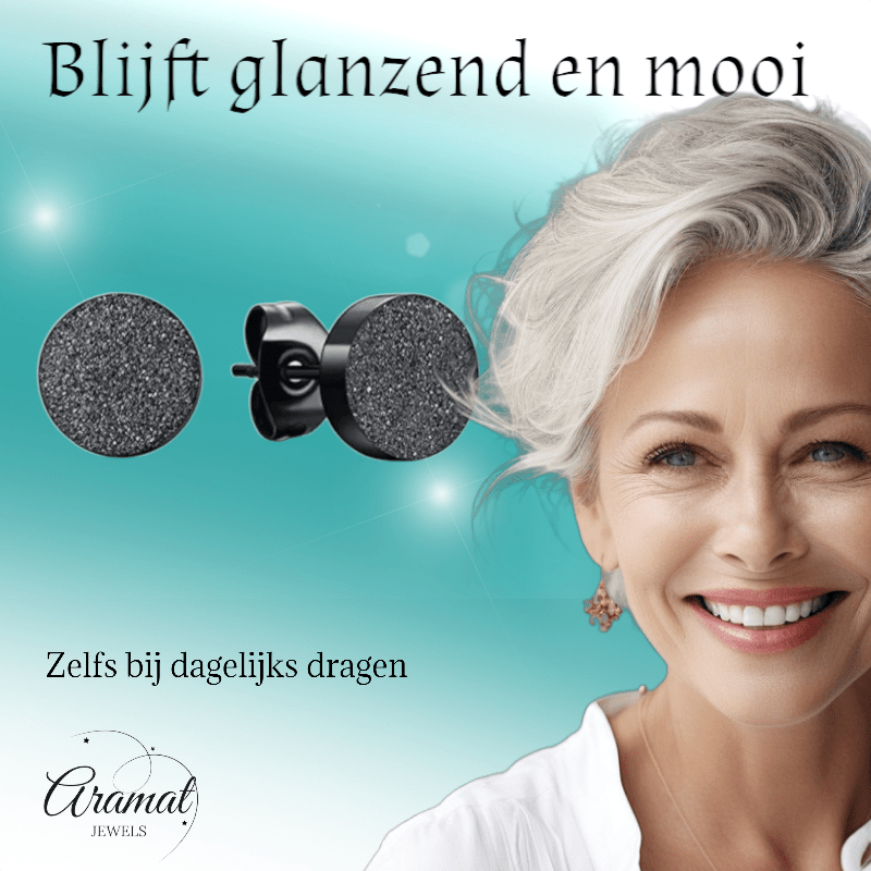 Zwarte RVS Oorstekers Sandblasted 6mm - Aramat Jewels - Oorbellen - cadeautip