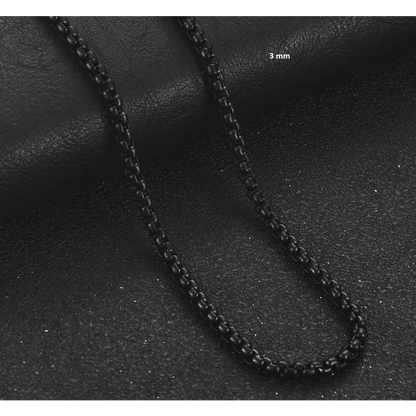 Zwarte ketting met afgeronde schakels.