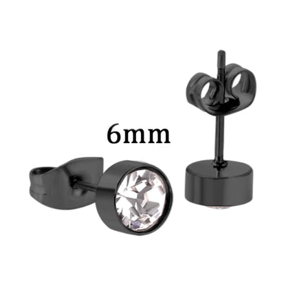 Zwarte Stalen Oorbellen met Kristal | 6mm - oor3751 - Oorbellen kopen# - 6mm - alles