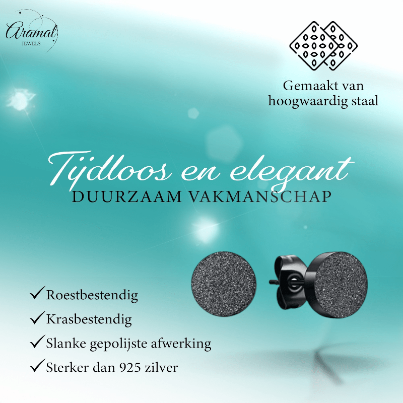 Zwarte Stalen Oorstekers Mat 8mm - Aramat Jewels - Oorbellen - cadeautip