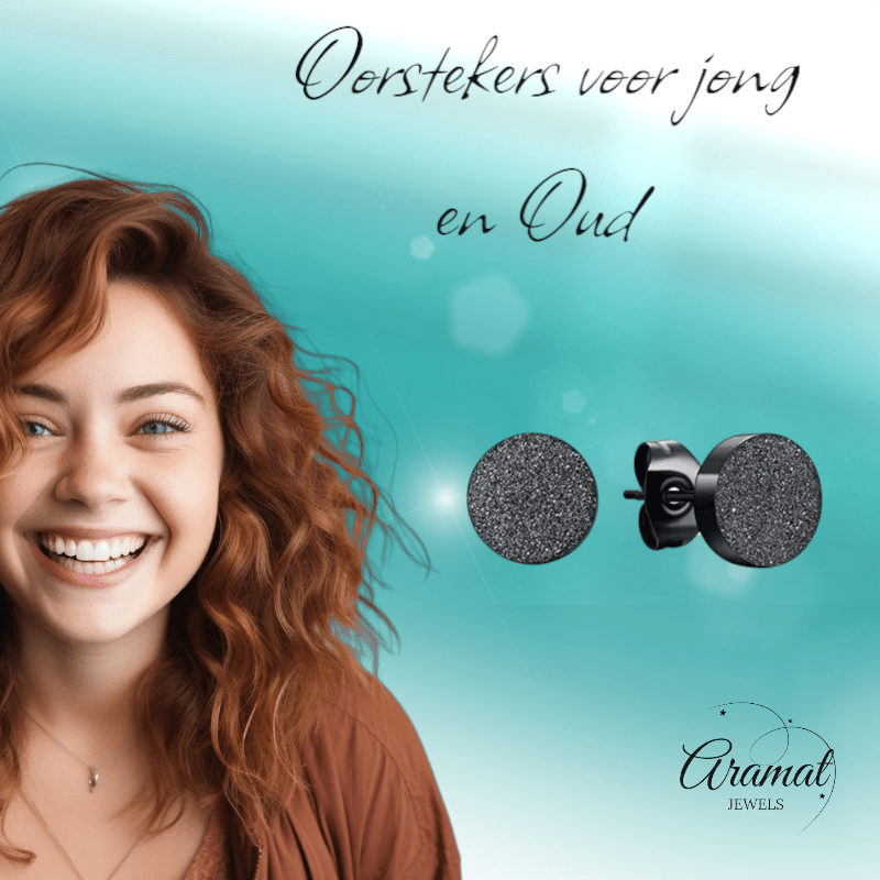 Zwarte Stalen Oorstekers Mat 8mm - Aramat Jewels - Oorbellen - cadeautip