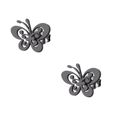 Zwarte vlinder oorstekers staal – 8x10mm open vleugel - Aramat Jewels - Oorbellen - cadeautip