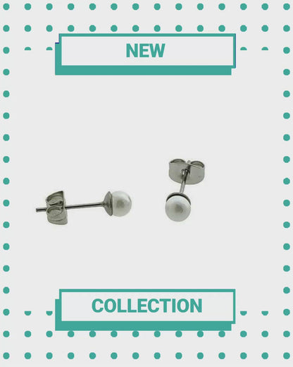 Witte Parel Oorbellen van Chirurgisch Staal