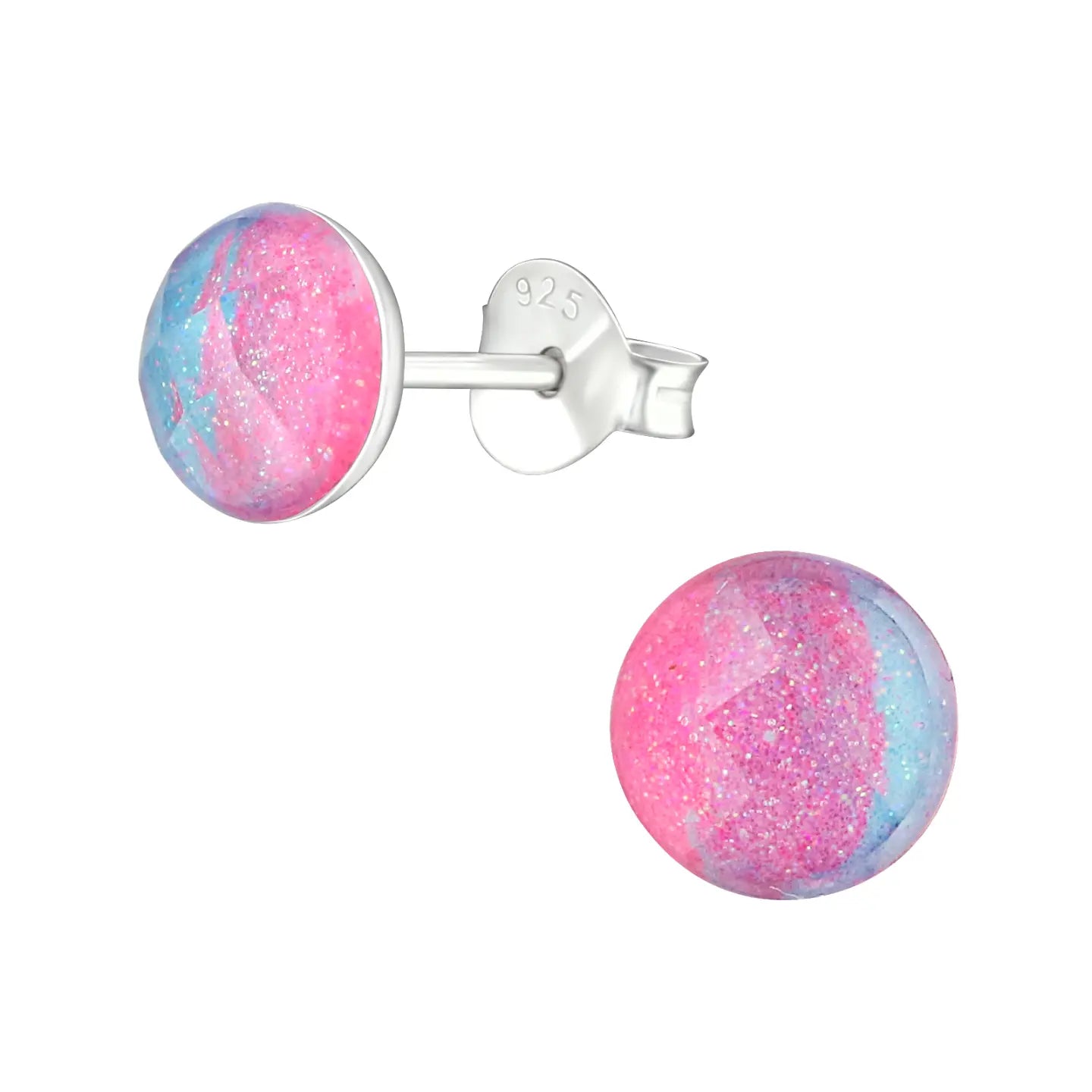 oor5181-36997-Kleurige Zilveren Ronde Oorbellen Roze En Blauw Kristal 6mm-Aramat Jewels 