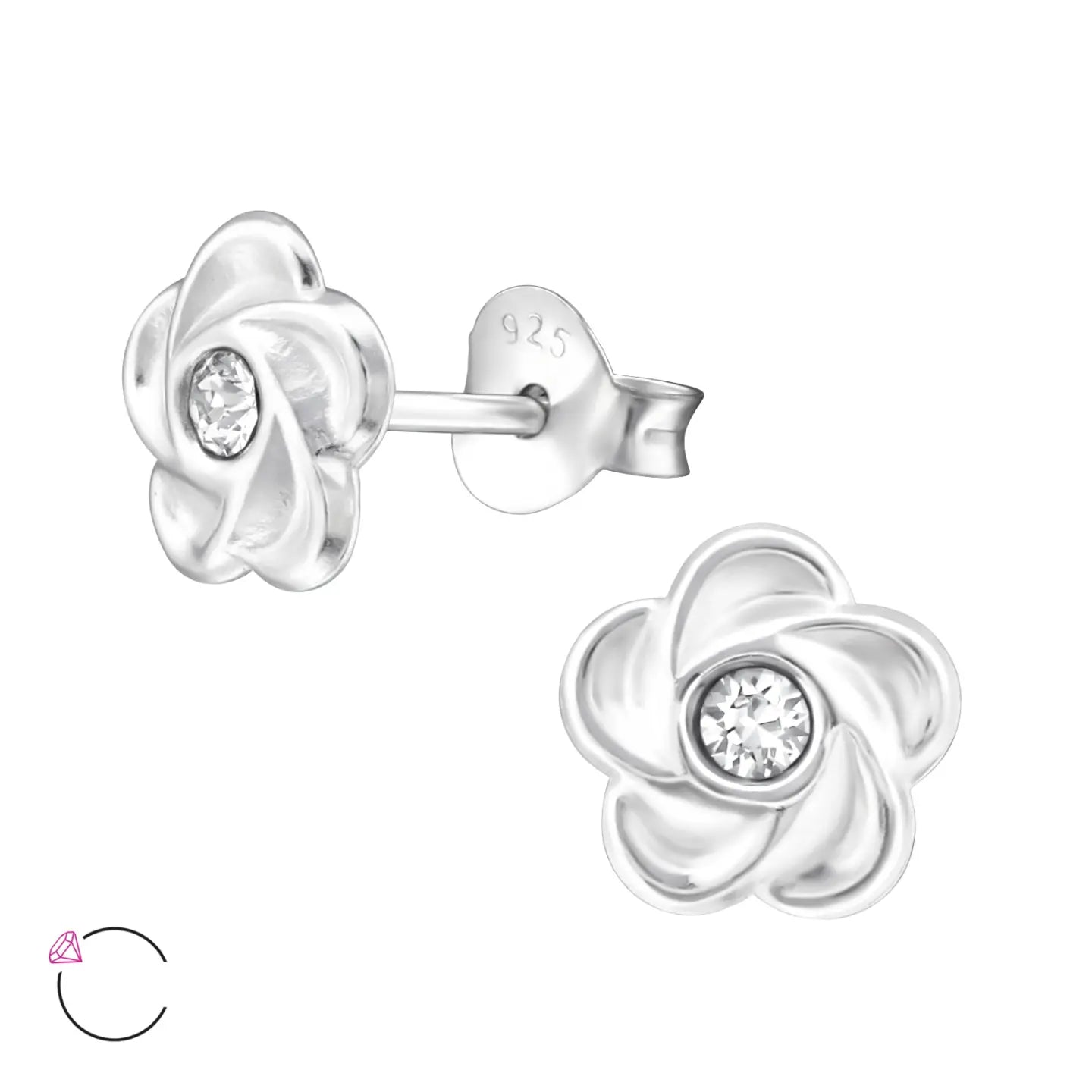 oor1346-20285-Zilveren Oorbellen Bloem Kristal-Aramat Jewels 