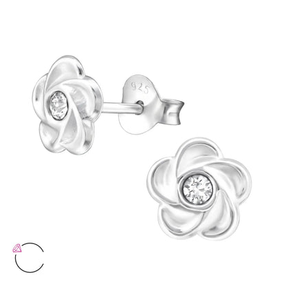 oor1346-20285-Zilveren Oorbellen Bloem Kristal-Aramat Jewels 