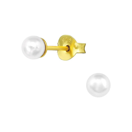 oor4513-39048-Zilveren Oorbellen Met Parel Wit - Goldplated-4mm-Aramat Jewels 
