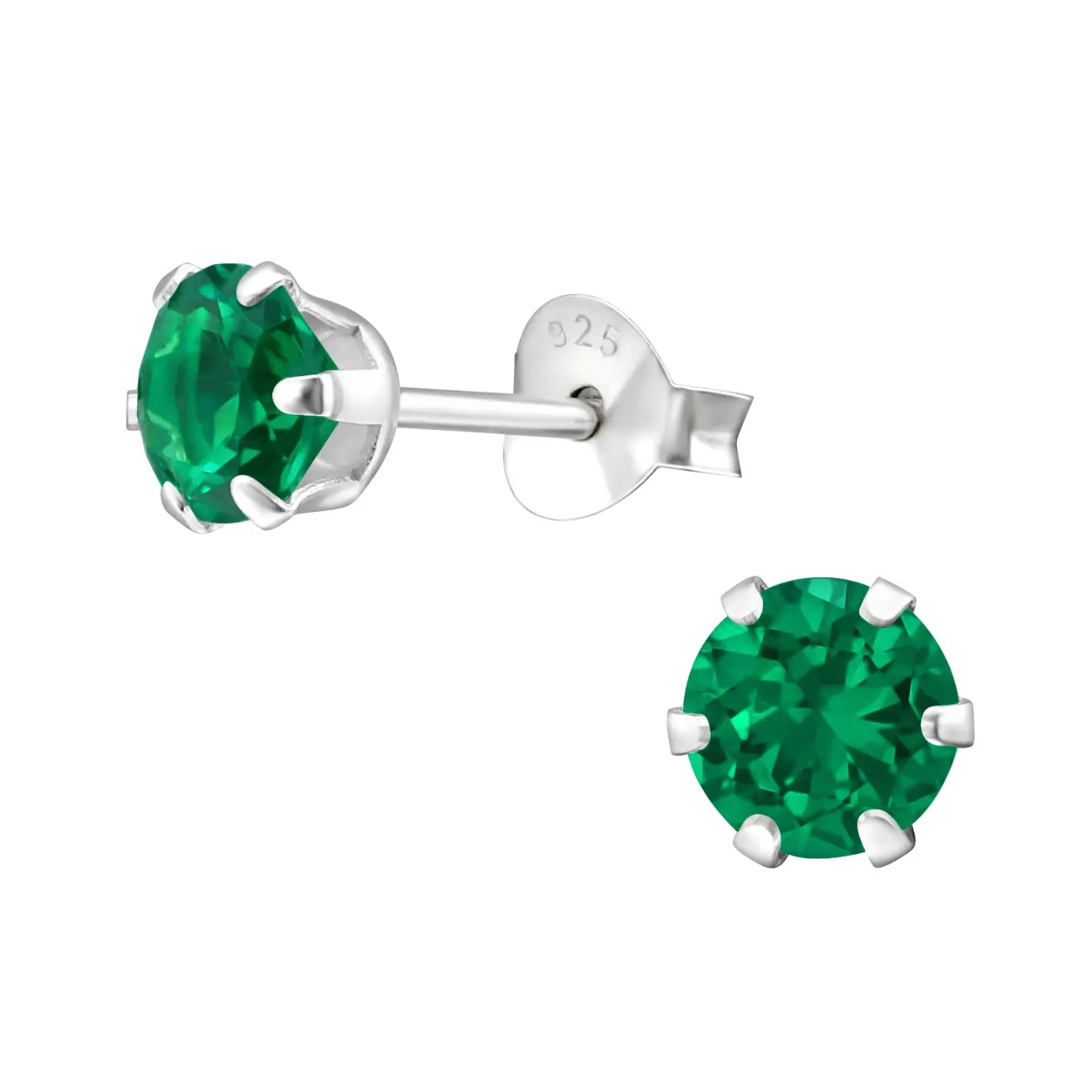 Zilveren Zirkonia Oorbellen - Groen 5mm