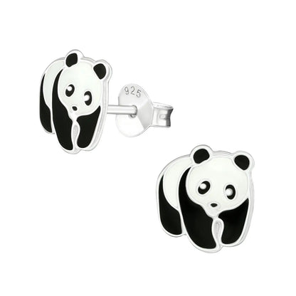 Zilveren Panda Oorknopjes