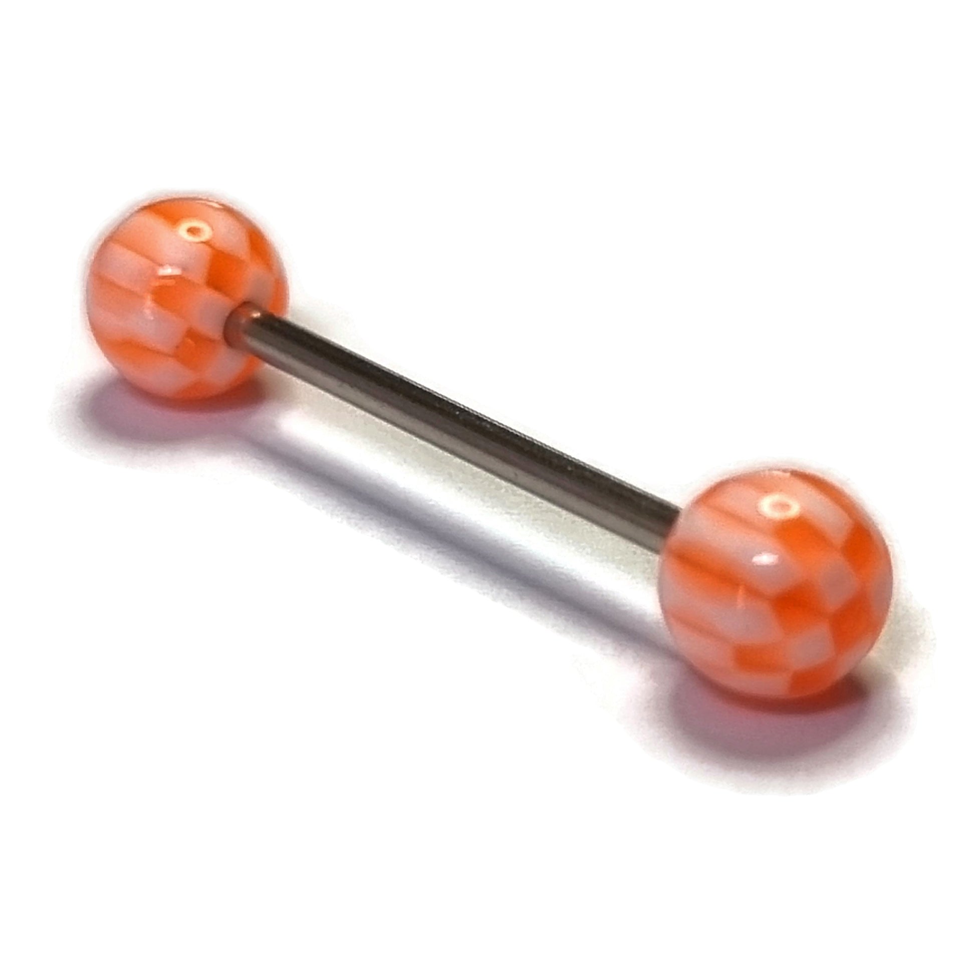 Tongpiercing Ruitjes Acryl Wit Oranje 1.6mm 16mm 8720157061069 acryl alles Aramat Jewels Barbell Chirurgisch staal dames Geen hanger heren nakijken niet geupdated oranje piercing Piercings PVD staal Tong tong121 tongpiercings uniseks Volwassenen