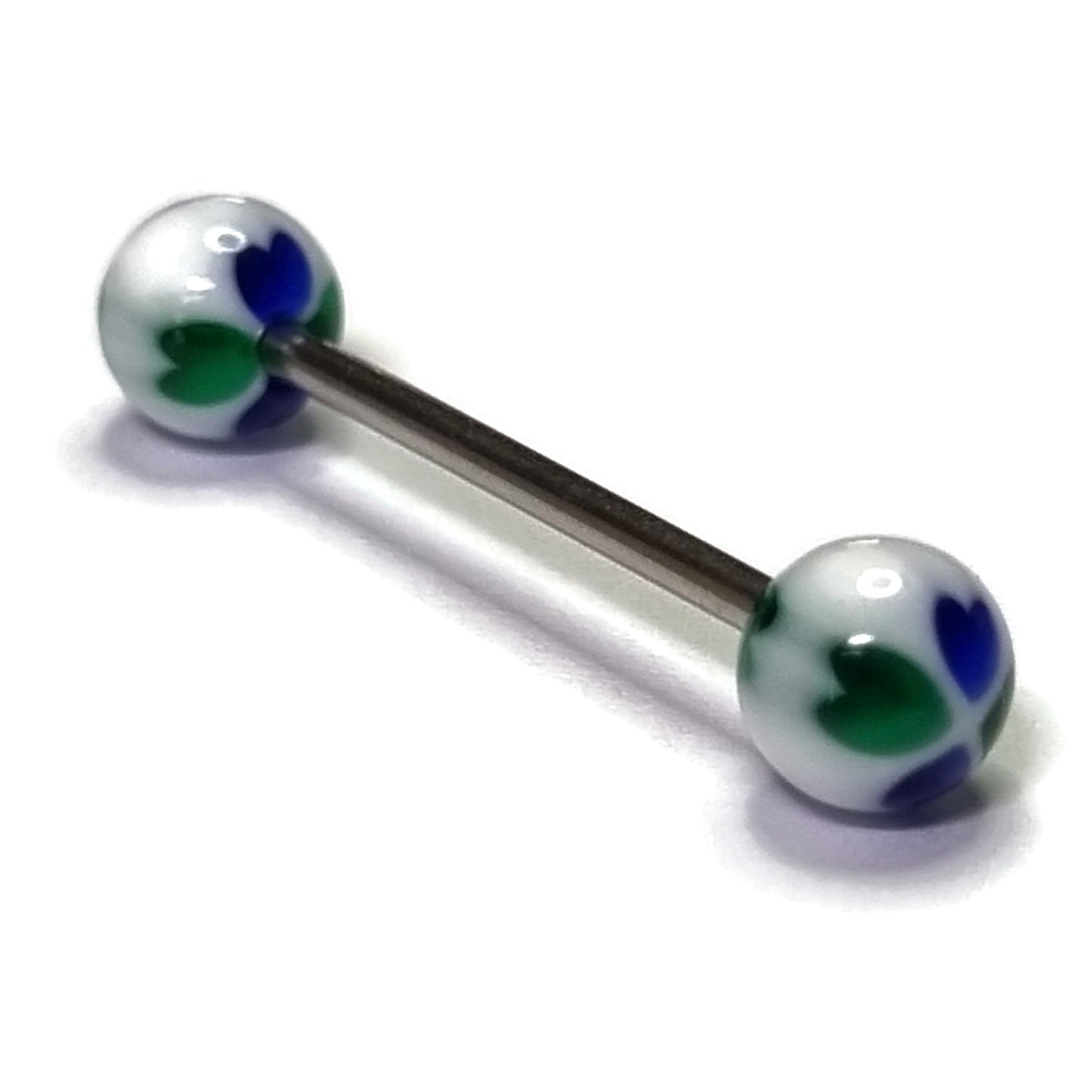 Tongpiercing Acryl Hartje Groen Blauw 1.6mm 16mm 8720157009818 acryl alles Aramat Jewels Barbell blauw Chirurgisch staal dames Geen hanger groen heren piercing Piercings PVD Staal Tong tongpiercings uniseks Volwassenen