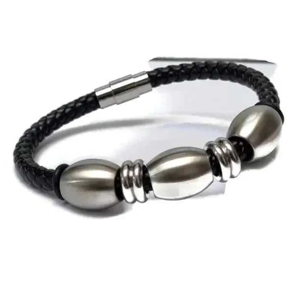 Armbanden | Armband Staal Leer Zwart Heren 21cm Kopen?