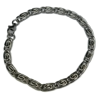 Griekse Schakel Armband 5mm 21cm 21cm 5mm alles armbanden chirurgisch staal dames Geen edelsteen Geen_steen griekse heren nakijken PVD Schakelarmband Staal tekst uniseks unisex Volwassenen zilverkleurig Zonder_steen