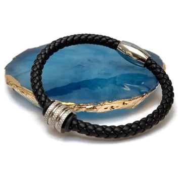 Armbanden | Leren Armband Kraal Met Stalen Accenten 20cm 6mm