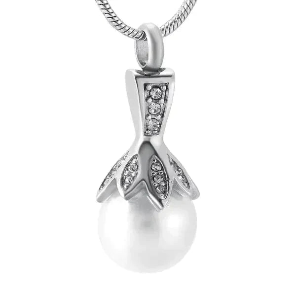 Stalen Ashanger witte Parel 15mm 35mm 8720157094791 alles Aramat Jewels ashangers Assieraad chirurgisch staal Gedenkhangers gedenksieraden hang525-IJD9932 Met_steen parel PVD staal transparant uniseks Volwassenen wit zilverkleurig zirkonia