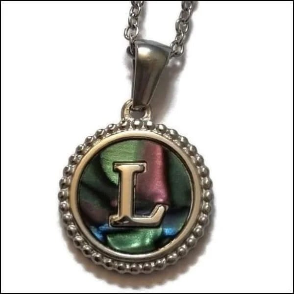 Halskettingen Stalen Letter Ketting Initiaal Abalone Zilverkleur 45cm Aramat Jewels 