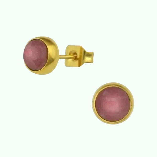 oor1907-34483-6mm Zweerknopjes Roze Aardbeienkwarts Chirurgisch Staal-Aramat Jewels 