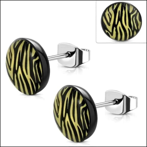 Oorknoppen Zebra Strepen Zwart Geel Staal 10mm 10mm alles chirurgisch staal dames dier geel Geen hanger Geen oormodel Geen_Parel Kleur_Zwart oorbellen PVD rond Soort sieraad_Oorbellen Staal Volwassenen zilverkleurig zwart zweerknopjes