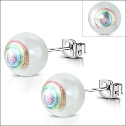 Stalen Parel Oorbellen 9.5mm- Spiraal Regenboog 10mm 9.5mm alles bloem chirurgisch staal dames Doodshoofd doodskop Geen hanger Meerdere Varianten oorbellen oormodel parel Piratenhoofd PVD Rond roze Skull Soort sieraad_Oorbellen Spiraal Regenboog Staal ster Sterren Regenboog Sterretjes Regenboog Tribal Video Volwassenen Vredesteken wit zweerknopjes