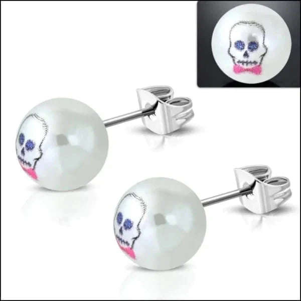 Stalen Parel Oorbellen 9.5mm- Skull 10mm 9.5mm alles bloem chirurgisch staal dames Doodshoofd doodskop Geen hanger Meerdere Varianten oorbellen oormodel parel Piratenhoofd PVD Rond roze Skull Soort sieraad_Oorbellen Spiraal Regenboog Staal ster Sterren Regenboog Sterretjes Regenboog Tribal Video Volwassenen Vredesteken wit zweerknopjes