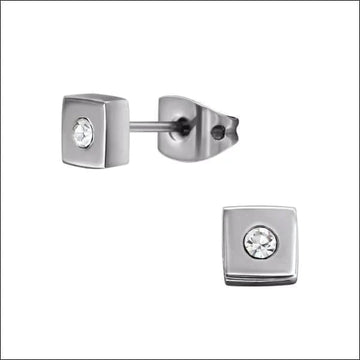 Titanium Oorbellen Vierkant Titanium Kristal Zilverkleurig