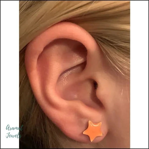 Vrolijke Stalen Oorbellen Ster- 8720157020035 9mm 9mm / Creme 9mm / Geel 9mm / Licht Groen 9mm / Oranje 9mm / Roze alles Apparel & Accessories > Jewelry > Earrings Aramat Jewels chirurgisch staal dames emaille geel Geen hanger groen kinderen Licht Groen Meerdere kleuren Met_steen oor2628-tte182 oorbellen oormodel oranje PVD roze Staal ster Volwassenen zilverkleurig zweerknopjes