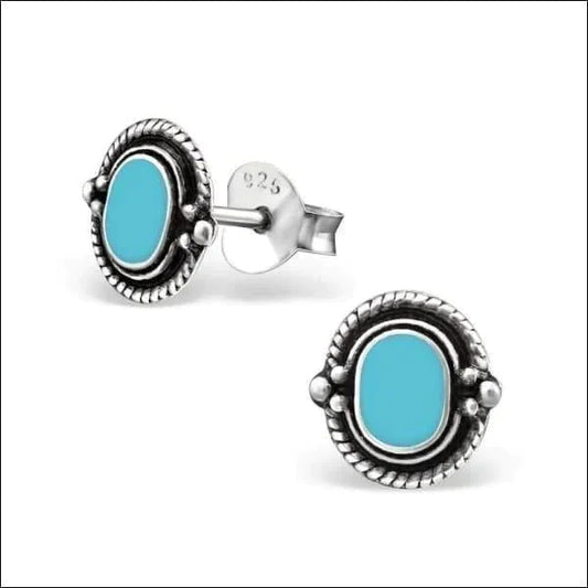 Zilveren Bali Oorbellen Antiek Look Ovaal Blauw 8mm 8720157061151 8mm alles Apparel & Accessories > Jewelry > Earrings Aramat Jewels bali blauw dames Geen hanger Geen oormodel geoxideerd kinderen Met_steen oorbellen ovaal Soort sieraad_Oorbellen Volwassenen