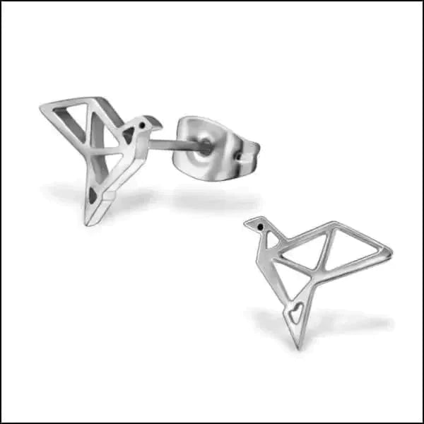 Oorbellen Zweerknopjes Origami Vogel Staal Zilverkleurig 9mm alles Aramat Jewels chirurgisch staal dames dier Geen edelsteen Geen hanger Goud kleur goudkleurig kinderen Meerdere kleuren Nieuw oorbellen oormodel PVD rosékleurig smjell Staal Video Volwassenen zilverkleurig zonder steen Zonder_steen zwart zweerknopjes