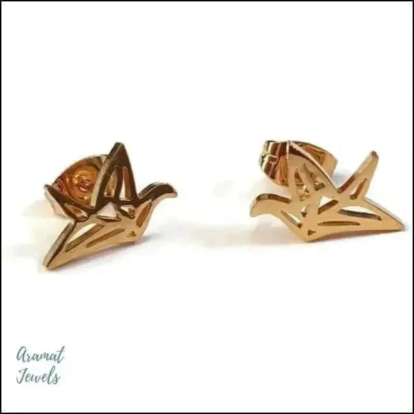 Oorbellen Zweerknopjes Origami Vogel Staal 9mm alles Aramat Jewels chirurgisch staal dames dier Geen edelsteen Geen hanger Goud kleur goudkleurig kinderen Meerdere kleuren Nieuw oorbellen oormodel PVD rosékleurig smjell Staal Video Volwassenen zilverkleurig zonder steen Zonder_steen zwart zweerknopjes