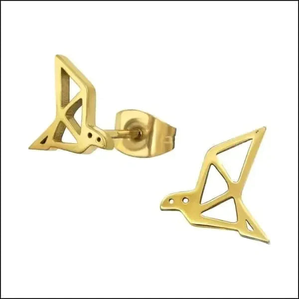 Oorbellen Zweerknopjes Origami Vogel Staal Goudkleurig 9mm alles Aramat Jewels chirurgisch staal dames dier Geen edelsteen Geen hanger Goud kleur goudkleurig kinderen Meerdere kleuren Nieuw oorbellen oormodel PVD rosékleurig smjell Staal Video Volwassenen zilverkleurig zonder steen Zonder_steen zwart zweerknopjes