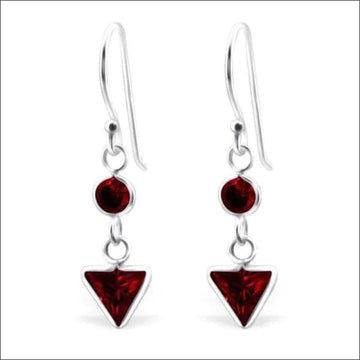 Oorhangers 925 Zilver Zirkonia Rond Driehoek 8mm x 15mm Rood