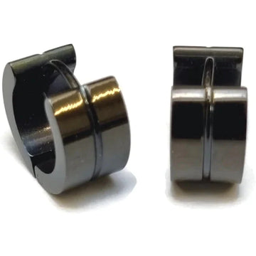 Oorringen Streep- Staal - Zwart 14mm
