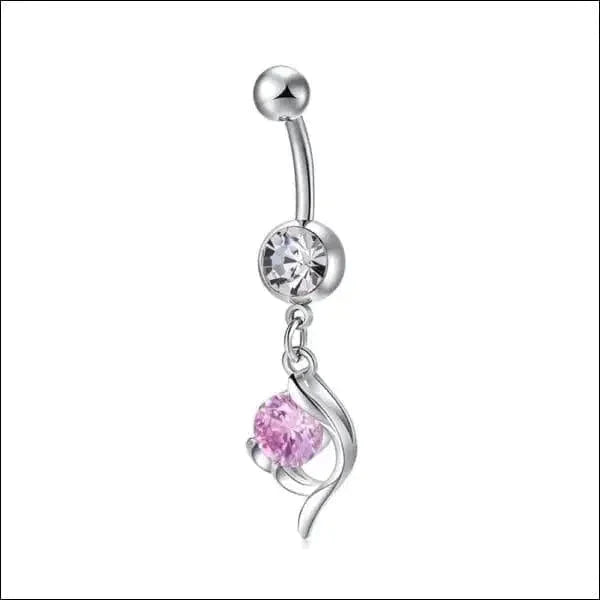 Chirurgisch Stalen Navelpiercing Druppel Zirkonia Roze 1.6mm 10mm 8720157056010 alles Aramat Jewels bloem chirurgisch staal dames druppel Met_hanger nakijken nav420 Navel Navelpiercing met hanger navelpiercings piercing Piercings PVD roze Staal transparant Volwassenen zilverkleurig zirkonia