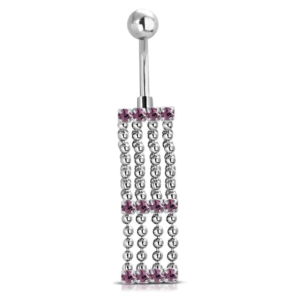 Chirurgisch Stalen Navelpiercing Met Hanger Kettinkjes Paars 1.6mm 10mm alles Aramat Jewels chirurgisch staal dames Met_hanger Met_ketting Navel Navelpiercing met hanger navelpiercings paars piercing Piercings PVD Staal Volwassenen zilverkleurig zirkonia