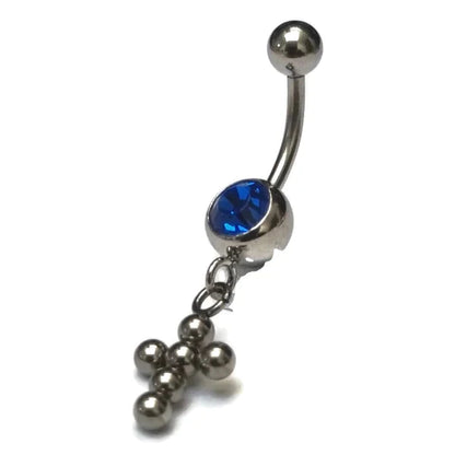 Donkerblauwe Stalen Navelpiercing Kruisje met Zirkonia 1.6mm 10mm alles Aramat Jewels blauw bolletjes chirurgisch staal dames Met_hanger nakijken Navel Navelpiercing met hanger navelpiercings piercing Piercings PVD saffier_blauw Staal Volwassenen zilverkleurig zirkonia