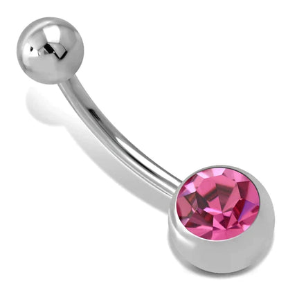 Chirurgisch Stalen Navelpiercing Met Steen Roze Zirkonia 1.6mm 12mm alles Aramat Jewels chirurgisch staal dames Met_steen nakijken Navel navelpiercings piercing Piercings PVD roze Staal Volwassenen zilverkleurig zirkonia Zonder_hanger