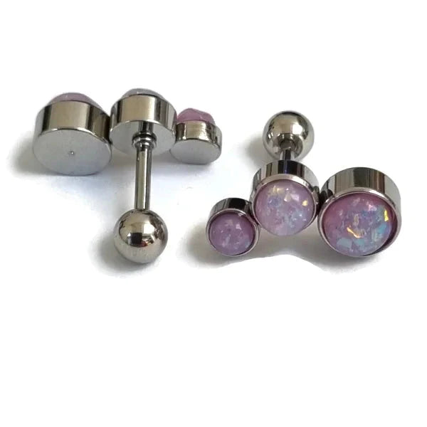 Helix Piercing Opaal Roze Chirurgisch Staal Links 1.2mm 6mm alles bar Barbell chirurgisch staal dames Helix helixpiercings jin links Met_steen nakijken Oor opaal piercing Piercings PVD roze Staal Stud tekst Volwassenen zilverkleurig