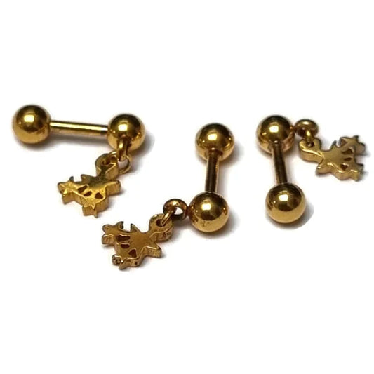 Helixpiercing Met Hanger Sterren Goudkleurig Chirurgisch 1.2mm 6mm alles Barbell chirurgisch staal dames fantasie goudkleurig Helix helixpiercings jin Met_hanger nakijken Oor piercing Piercings PVD Staal tekst Volwassenen Zonder_steen