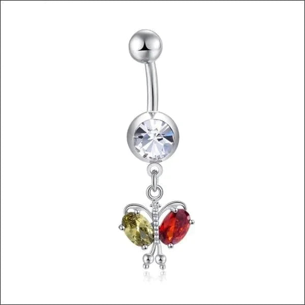 Navelpiercing Vlinder Zirkonia Chirurgisch Staal Volwassenen 1.6mm 10mm alles chirurgisch staal dames dier Geen_Parel groen Met_hanger Met_steen Navel Navelpiercing met hanger navelpiercings piercing Piercings PVD rood Staal vlinder Volwassenen zilverkleurig zirkonia