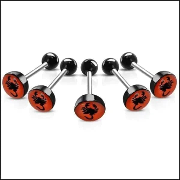 Chirurgisch Stalen Logo Tongpiercing Schorpioen-Rood 1.6mm 16mm 7mm acryl alles Aramat Jewels Barbell chirurgisch staal Meerdere Varianten multikleurig Piercings PVD Staal Tong tongpiercings Volwassenen zwart