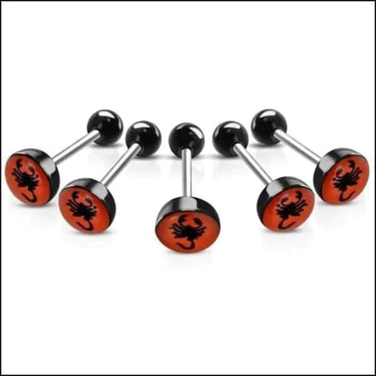 Chirurgisch Stalen Logo Tongpiercing Schorpioen-Rood 1.6mm 16mm 7mm acryl alles Aramat Jewels Barbell chirurgisch staal Meerdere Varianten multikleurig Piercings PVD Staal Tong tongpiercings Volwassenen zwart